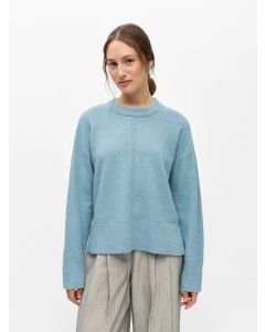 PULL EN MAILLE, COL ROND - BLEU/CHOCO/GRIS CLAIR