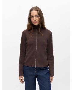 CARDIGAN EN MAILLE COL MONTANT, ZIPPE - CHOCO GRIS NOIR