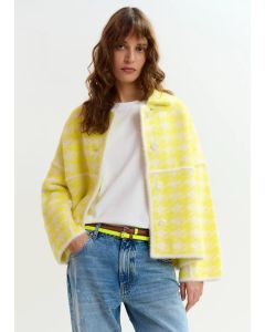 Cardigan en pied-de-poule jaune et blanc cassé