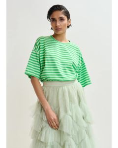 T-shirt en coton oversize à strass et rayures vert clair et vert