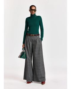 Pantalon large à carreaux et coutures incurvées noir et gris