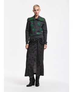 Pull en laine jacquard à fleurs gris et vert 100 % LAINE
