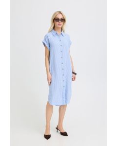 ROBE CHEMISE FINES RAYURES BLEUES 55 % LIN