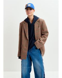 Blazer droit à carreaux brun, rouge et noir