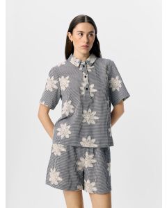 Polos manches longues à carreaux avec broderie florale