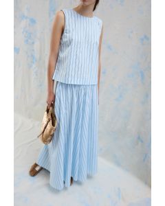 JUPE COTON BLEU CIEL, fines rayures