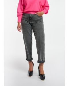 Jean boyfriend en denim gris à strass