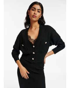 Cardigan vert en V à boutons strass