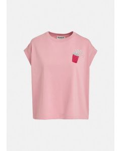 T-shirt en coton bio rose clair à broderie pop-corn