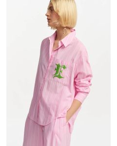 Chemise à rayures rose clair et blanches avec 'E'