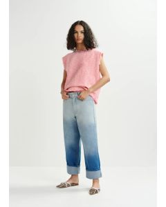 Jean boyfriend bleu à revers et tie-dye poche rose ♥