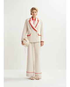 Blazer croisé bleu foncé et blanc à bords contrastés