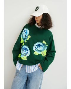 Sweatshirt en coton bio vert foncé, bleu et vert clair à paillettes