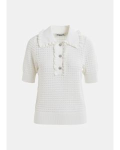 Polo blanc cassé à volants et boutons en strass