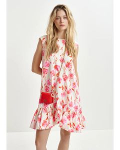 Mini-robe à volants blanc cassé, rouge et rose avec dos nu et nœud