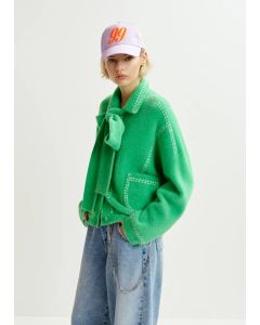Maille verte à coutures contrastées avec écharpe