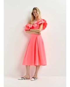 Jupe mi-longue plissée corail