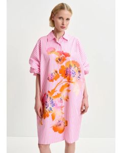 Mini-robe chemise en coton à rayures rouge, blanche et orange
