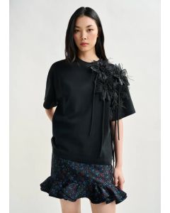 T-shirt en coton noir avec fleur