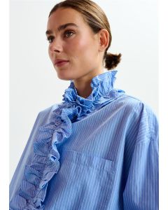 Chemise oversize à rayures bleue et blanche avec volant
