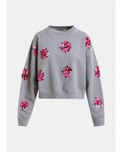 Sweatshirt en coton gris à broderies multicolores